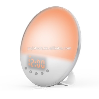 Amazon Best Wake Up Light LED Digital Sunrise Touch Light Alarm Clock with 6 Natural Sound & FM Radio