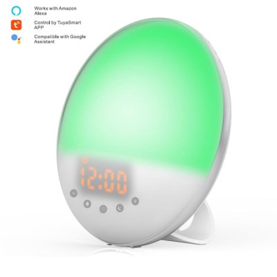 Smart Wake Up Light, WiFi Sunrise Digital Alarm Clock, 7 Colored Simulation and Sunset Fading, 4 Alarms,FM Radio