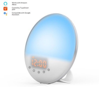 WiFi Smart Wake-Up Light,FM Radio Digital Alarm Clocks,Work with Alexa,Google, Voice Control,