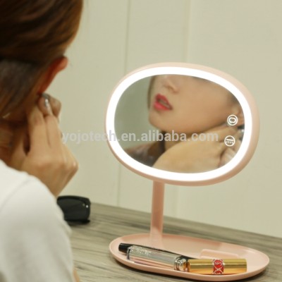 Vanity beauty battery powered compact led lights makeup mirror with mobile phone stand