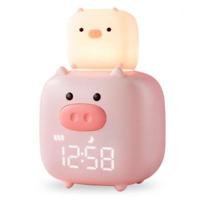 Cute pink pig animal Desktop digital LED clock LCD alarm clock with led light